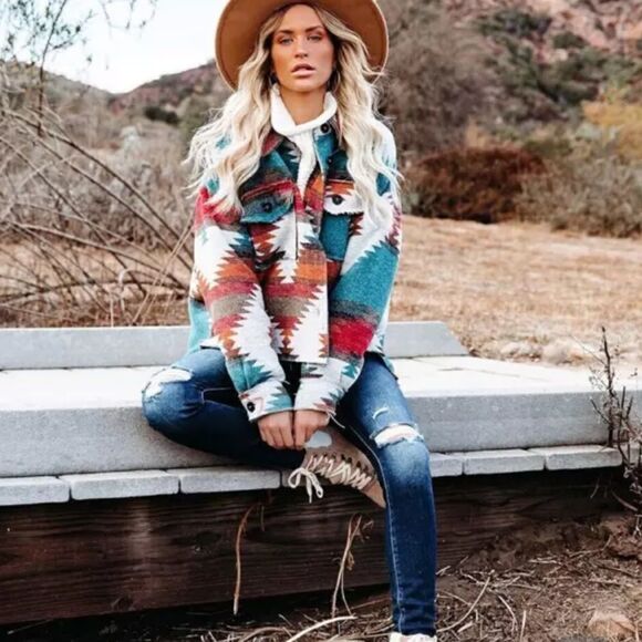 Distressed Aztec Shacket  - Picture 2 of 9